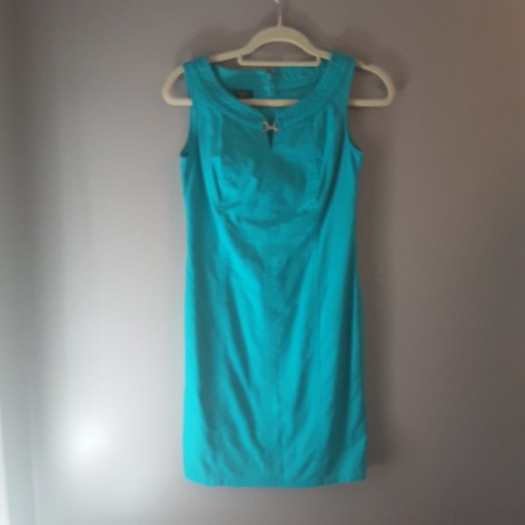 Talbot's Turquoise Blue Cotton Stretch Sleeveless Shift Dress | Size 2P - Picture 3 of 13